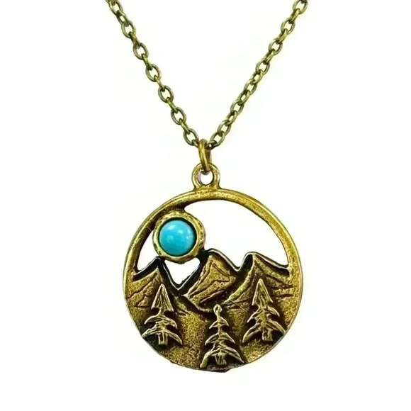 Turquoise Western necklace mountain pendant country jewelry - Picture 1 of 11